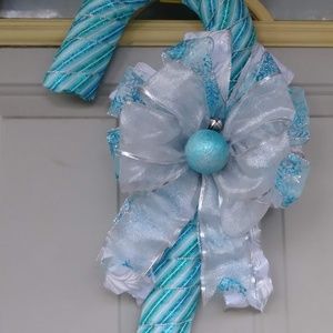 Ribbon wrapped candy cane wreath